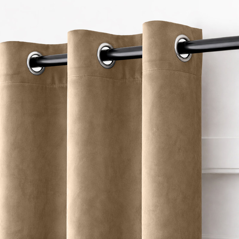 Alsey 100% Velvet Blackout Eyelet Ready Made Curtains & Drapes with matching Tie Backs, Beige, (228 Width X 228 Height) cm