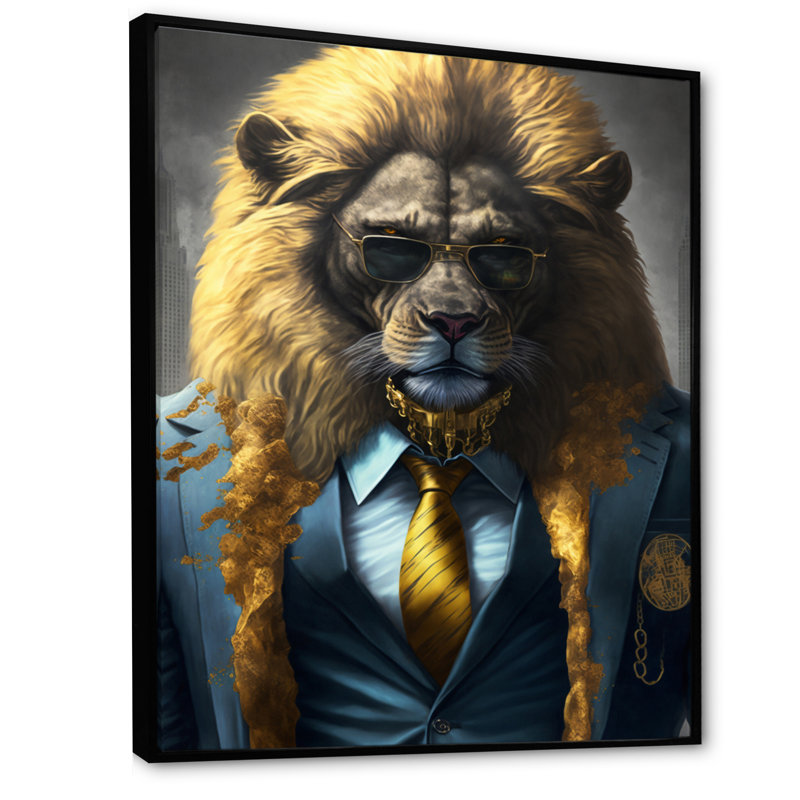 «Lion Gangster in NYC», impression sur toile, H 20 po x l 12 po x P 1 po, Toile avec cadre flottant noir