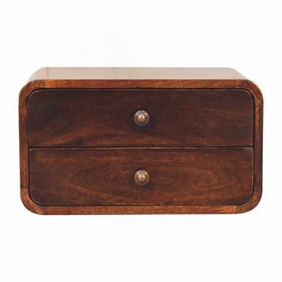 Solid Wood Curved Walnut Wall-Mounted Bedside, 2-Drawers