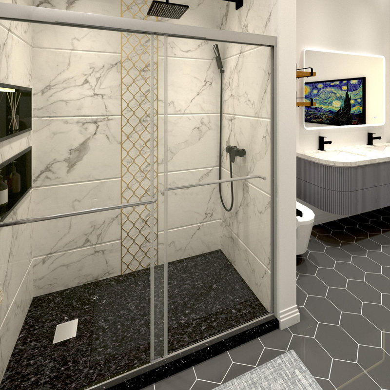 Strong and explosion-proof safety shower door, Chrome