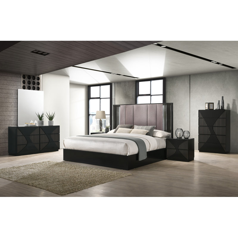 Commode 6 tiroirs avec miroir Knepp, Noir
