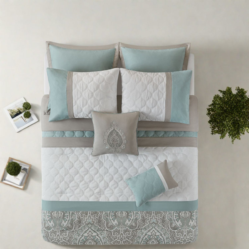 Piece Bedding Sets, Polyester Queen Modern Damask Home Comfort