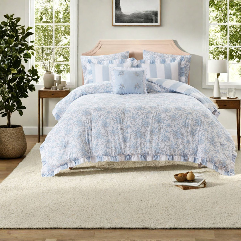 Ensemble de literie double / grand bleu, édredon en microfibre douce, chambre romantique