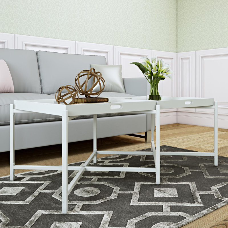 White Metal and Wood Dual Tray Coffee Table