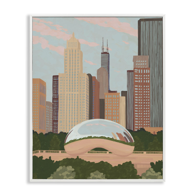 Giclée de Chicago Bean Cityscape, conception de Veronica Lara, H 30 po x l 24 po, Encadrement giclée blanc côtier