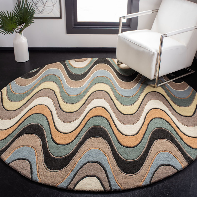 Rania Wool Pile Chevron Rug, Round 7'