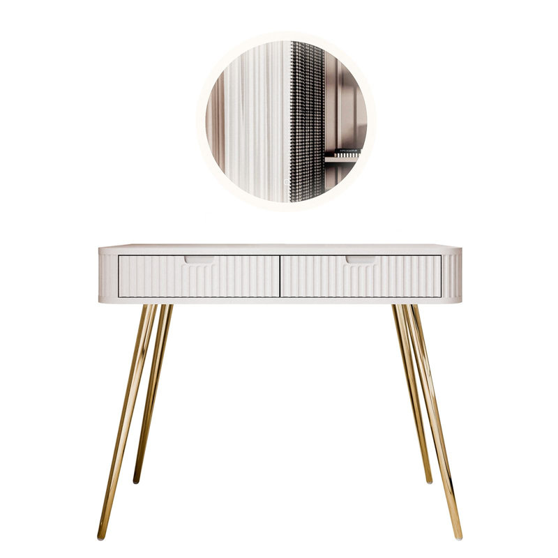 Novi Dressing Table with Mirror, White/Gold