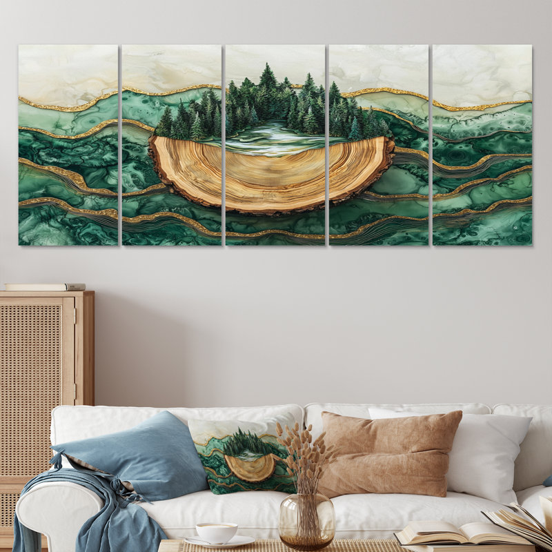 «Bold Forest Landscape Path of the Emerald River I», art mural forêt - art mural traditionnel, H 32 po x l 80 po, 5