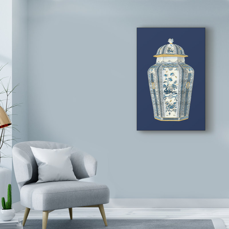 «Asian Urn In Blue And White I», reproduction d'impression sur toile tendue, H 19 po x l 12 po x P 2 po
