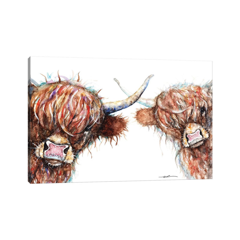 Curious Highland Cows - Painting on Canvas, 45.72cm H x 66.04cm W x 3.81cm D, Wrapped Canvas