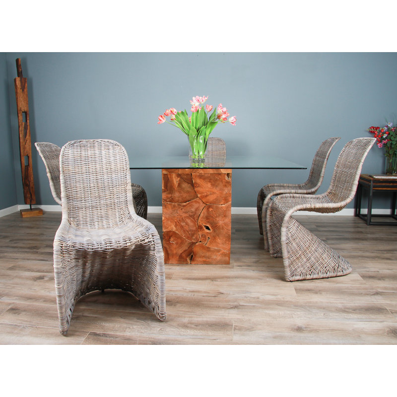 Halcomb Glass Top Solid Wood Base Dining Table