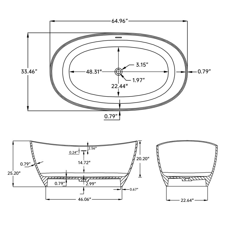 Baignoire de trempage à surface solide - Baignoire profonde autoportante