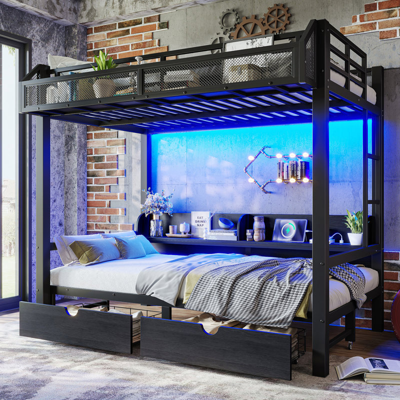 Lit superposé moderne Firo avec rangement et éclairage DEL