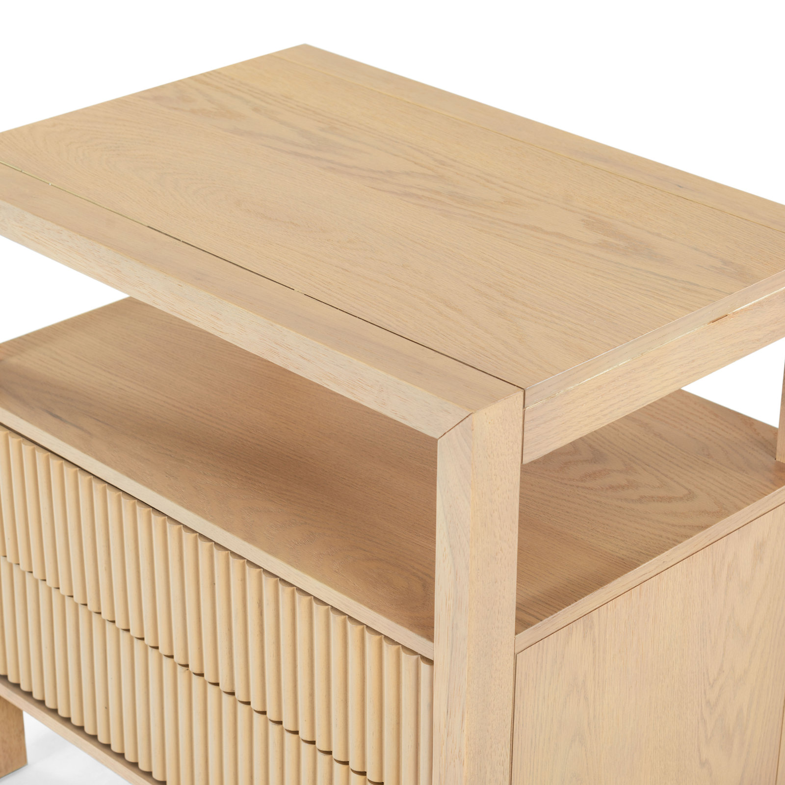 Dorchester 2 Drawer Reeded Nightstand, Oak