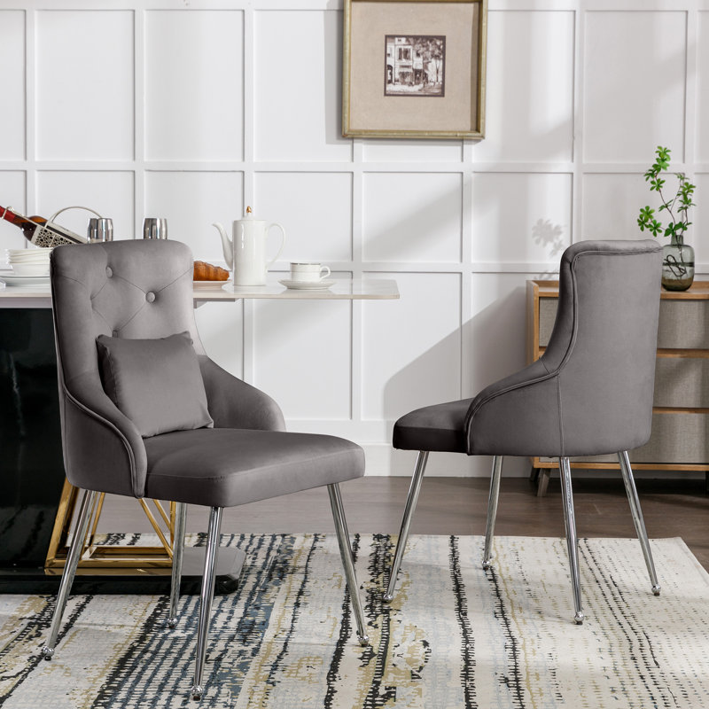 Loda 87.5cm H Tufted Upholstered Back Side Chair in Grey