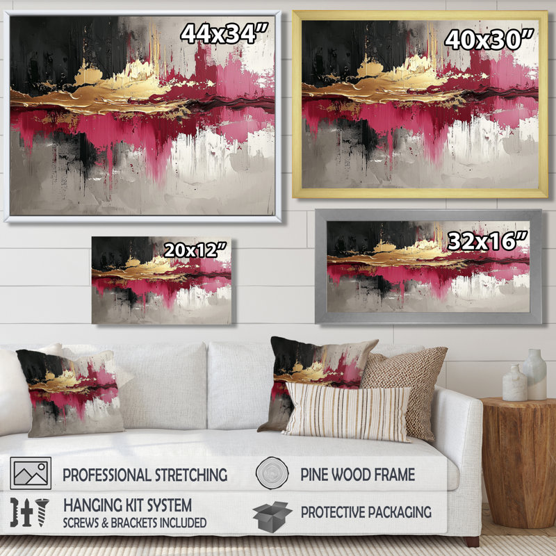 Expressionnisme de l'or rose foncé Fusion I - art néo-expressionniste, H 12 po x l 20 po, Noir