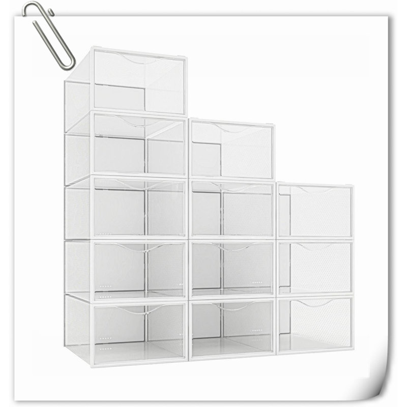 Paquet de 12 bacs de rangement pour chaussures, organisateur de chaussures empilable en plastique transparent pour garde-robe, étagère à chaussures pliable peu encombrante, boîte à chaussures, contenant pour chaussures