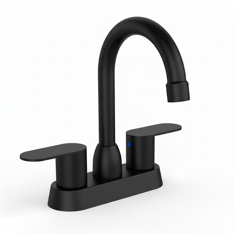 Robinet de salle de bain noir mat à poignées doubles 4 pouces avec bec pivotant sur 360 °, Noir mat