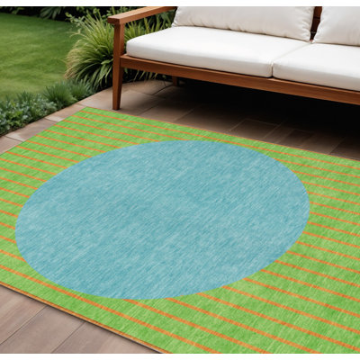 Tapis intérieur lavable rayé vert lime et bleu 8 pi x 10 pi