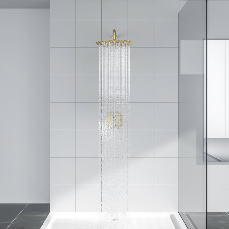 10 Inch Round Shower Head Stainless Steel Brushed Nickel Wall Mounted Shower System With Brass Body Valve, Gold Brushed