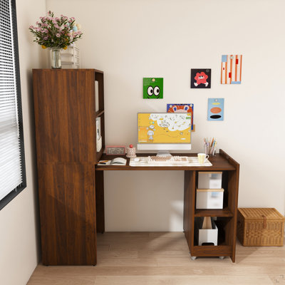 Bureau extensible, bureau avec tablettes de rangement et roulettes mobiles, bureau pliable adapté aux petits appartements et aux bureaux