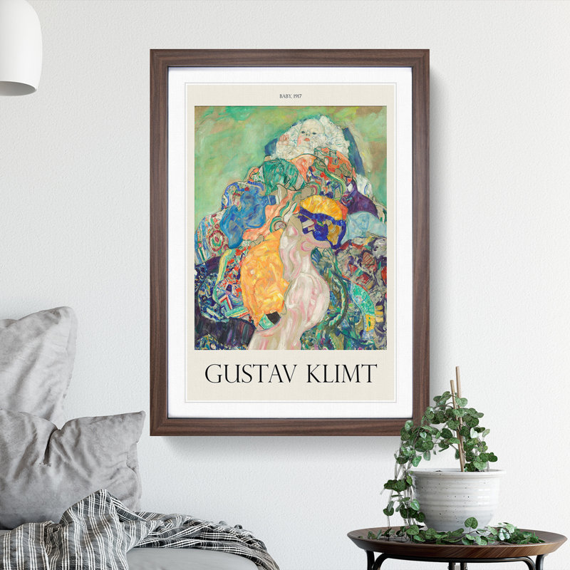 Baby Cradle by Gustav Klimt - Picture Frame Graphic Art, 36cm H x 27cm W x 2cm D, Walnut Framed