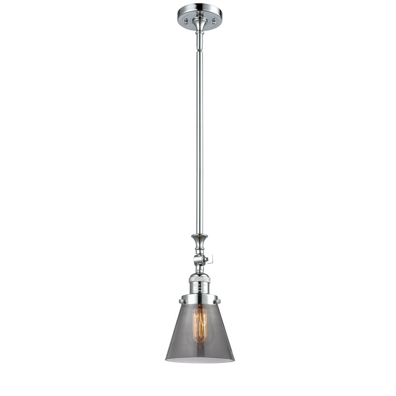 Luminaire suspendu conique 1 lumière Hannan, Fumée, Nickel satiné brossé, Ampoule DEL rétro de 3,5 watts