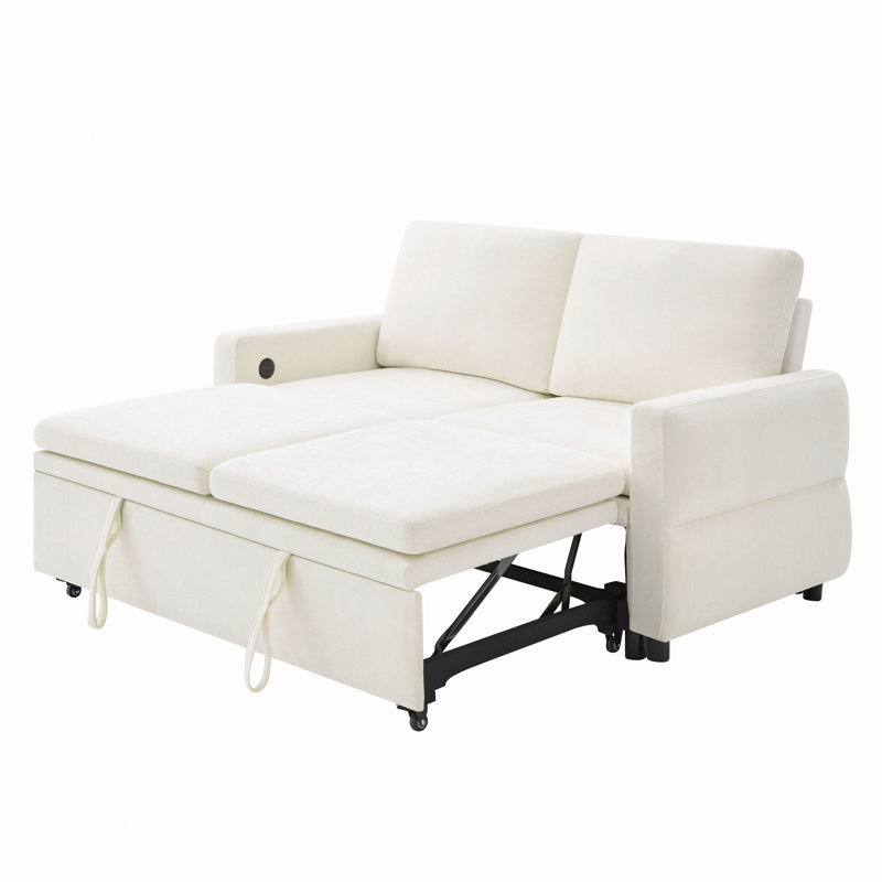 Canapé-lit convertible avec canapé-lit de 62,75 po avec dossier réglable et ports USB pour le salon, Beige