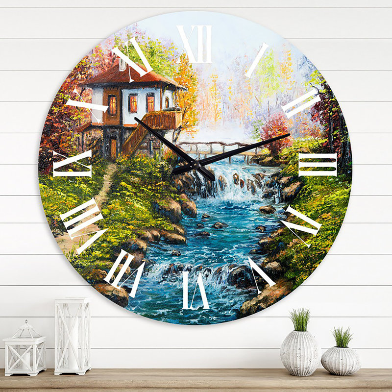 Maison traditionnelle bulgare et rivière - horloge murale Lake House, Grand
