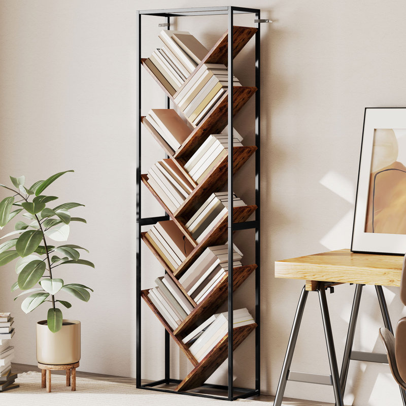 170cm H x 50cm W Metal Bookcase, Rustic Brown/Black