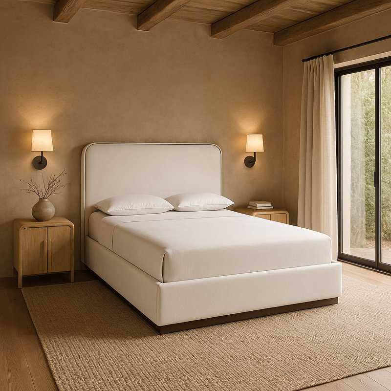 Lit tapissier Jann, Grand, Velours crème