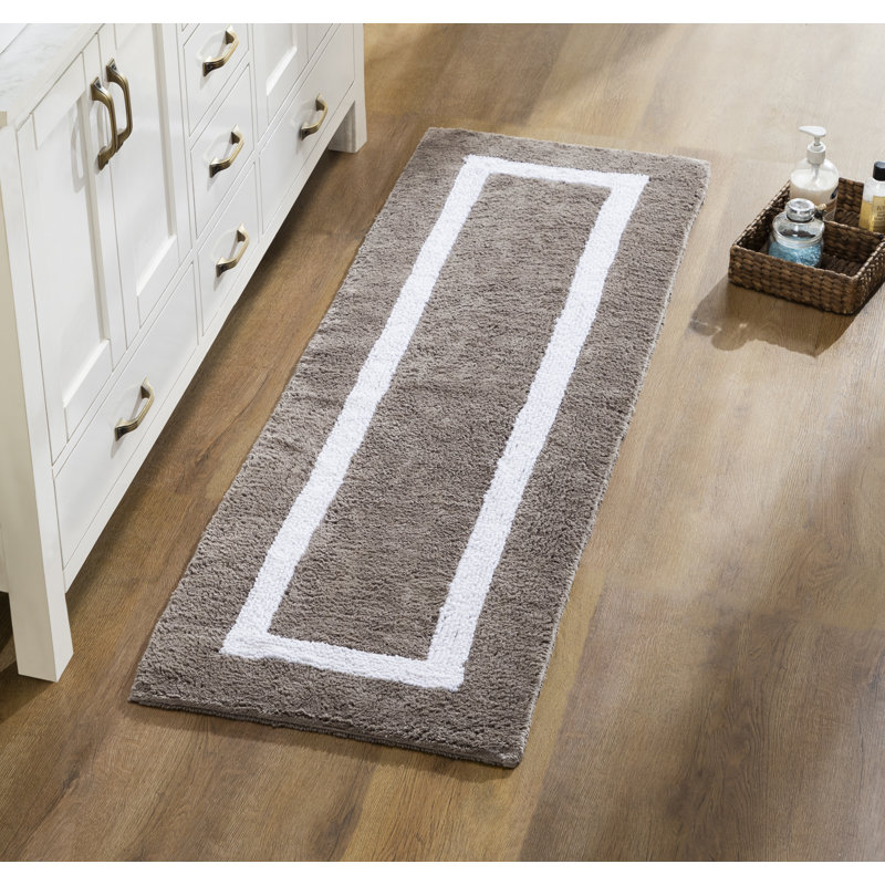 Tapis pour salle de bain réversible 100% coton Widman, Tapis de couloir 20 po x 60 po, Beige / Blanc