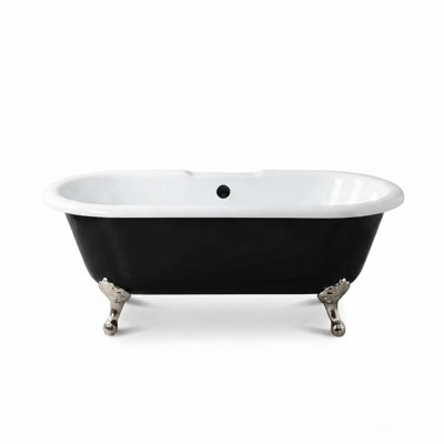 Baignoire sur pattes en acrylique à deux extrémités 66 po sans trous à robinets noir et blanc Arcadia