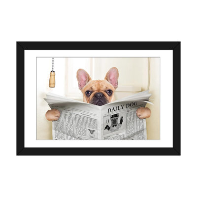 " Dog On Toilet Seat Reading Newspaper V " by Damedeeso