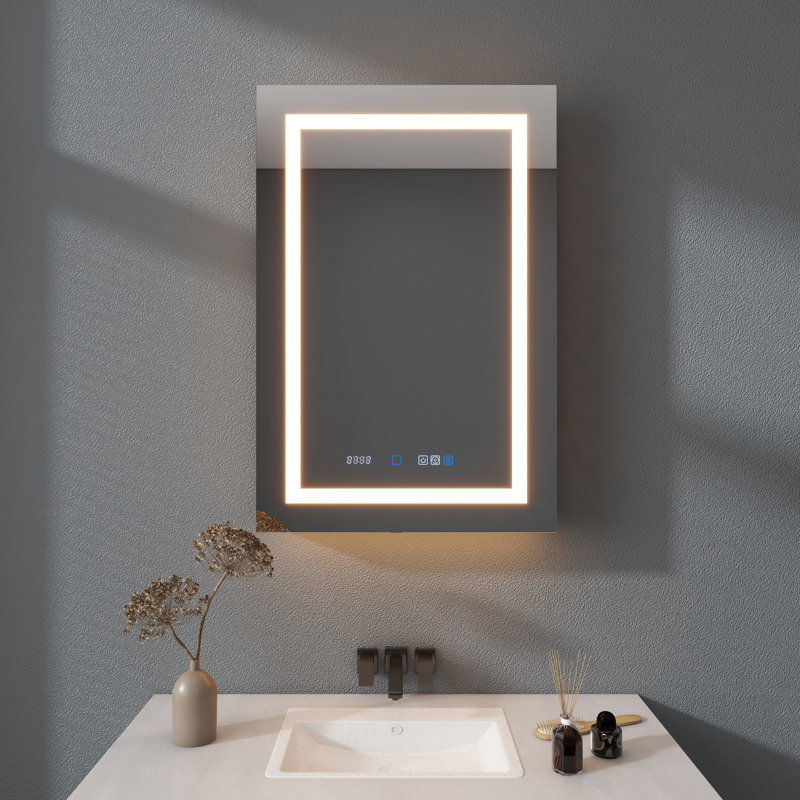 Pharmacie éclairée 24 po x 36 po avec miroir, encastré ou en surface, porte gauche / droite, antibuée, horloge, prise de courant et port USB