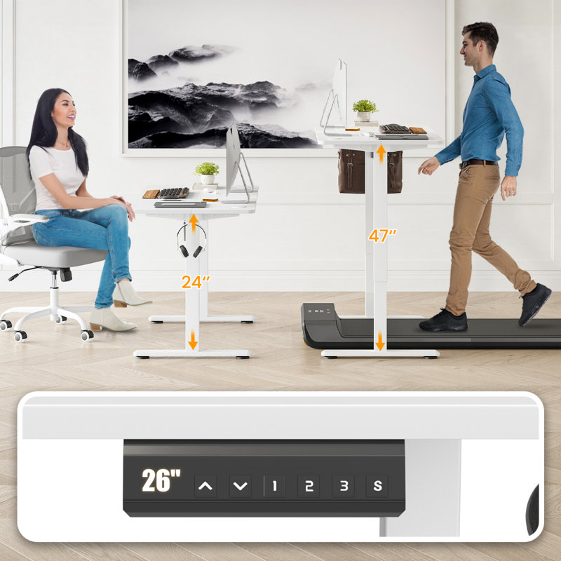 Bureau de travail électrique à hauteur réglable, Blanc, H 45,02 po x l 48,45 po x P 24,02 po, Blanc