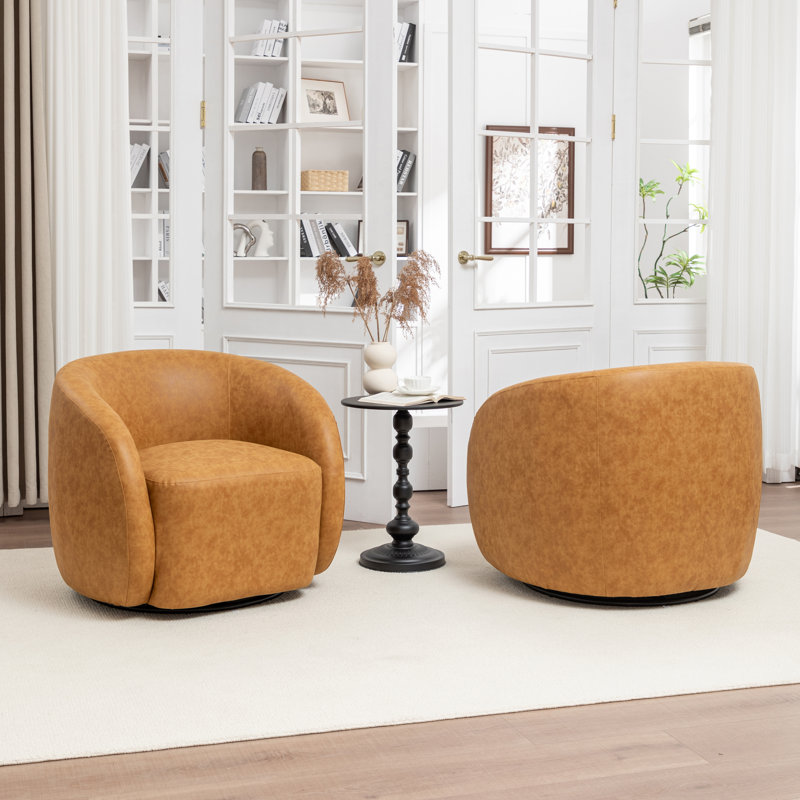 Katherline Hall Faux Leather Swivel Barrel Chair, Yellow