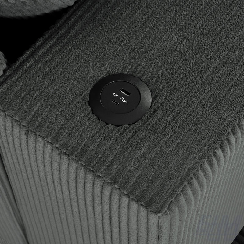 Canapé modulaire Landry en velours côtelé avec porte-gobelets et ports de recharge, Gris