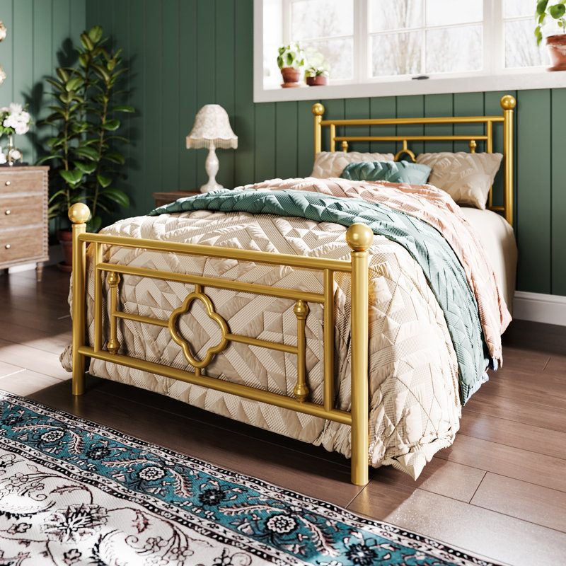 Erberto Platform Bed, Twin, Gold