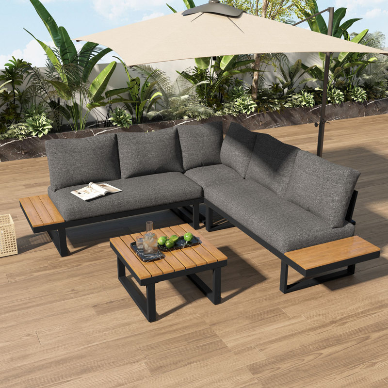 5-seat Outdoor Patio Lounge Set With Adjustable Recliners - Wpc Table, Side Shelves, Galvanized Iron Frame