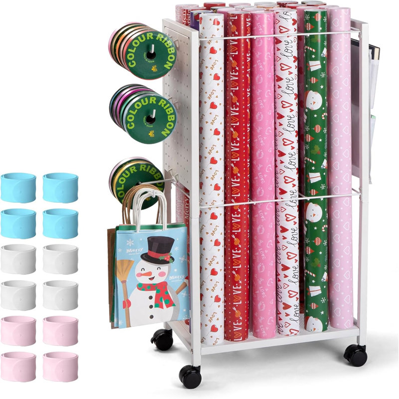 Chariot en papier d'emballage, rangement pour papier cadeau, support de rangement pour emballage de cadeaux, organisateurs de ruban, 12 bracelets à claques PCS