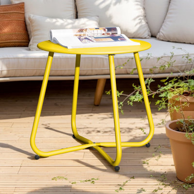 Ebern Designs Steel Patio Side Table, Weather Resistant Outdoor Round End Table