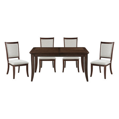 Formal Traditional 5Pc Dining Set Table And Chairs Separate Extension Cherry Finish With Dark Walnut Inlay Wooden Furniture