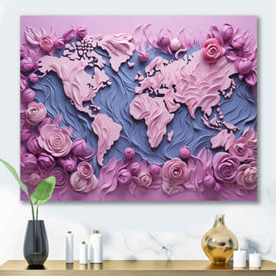«Pink Whimsical Waters World Map I», reproduction sur toile
