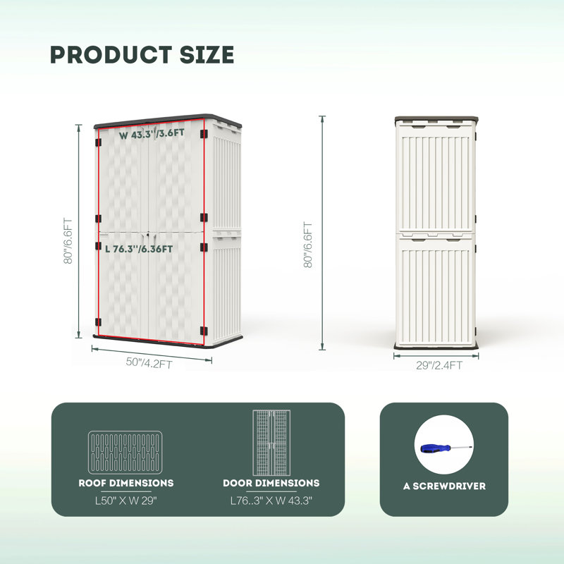 Résistant aux intempéries de la remise extérieure, armoire de rangement horizontale imperméable avec poignée et support de porte sécurisés, capacité de 52 pieds cubes pour le jardin, les patios et les cours arrière 