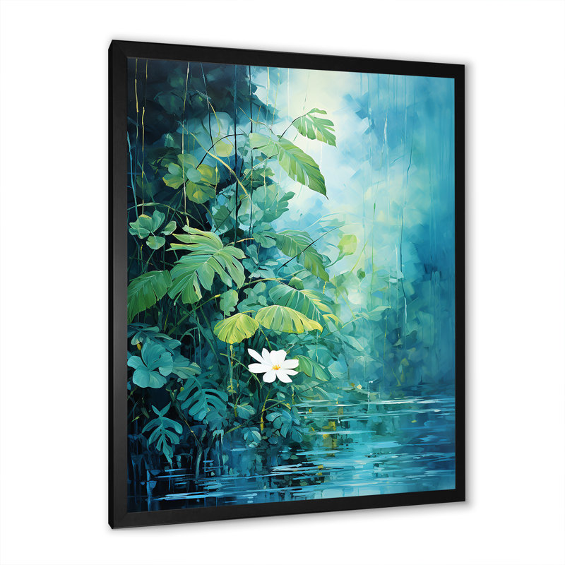 «Blue Tropical Plants Mirage 4 - Jungle», art mural, Cadre photo noir simple, H 32 po x l 24 po x P 1 po