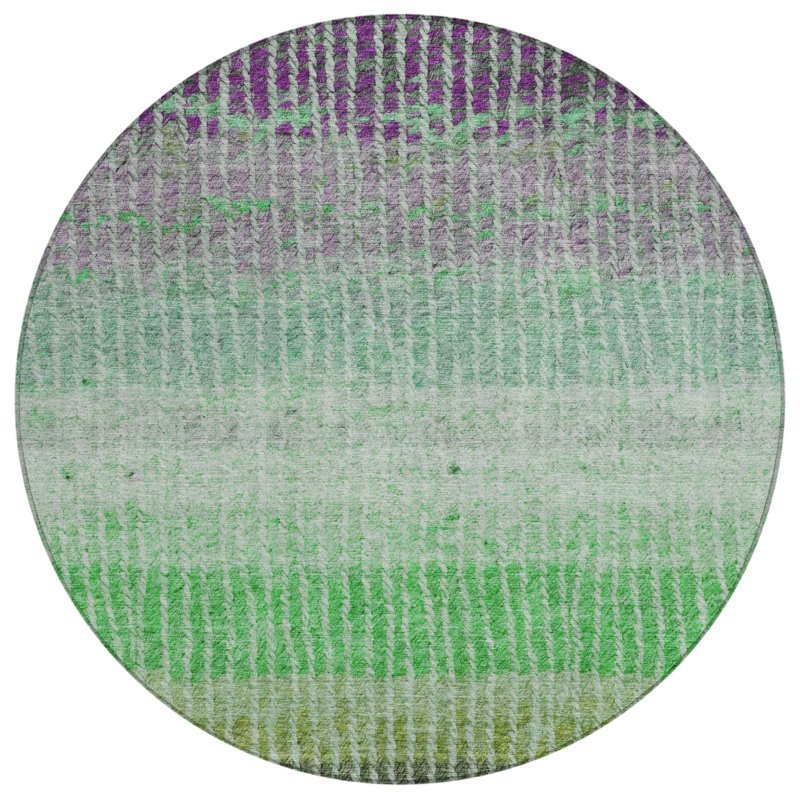Machine Washable Indoor/Outdoor Matteson ACN2314 Stripes Rug, Round 8'
