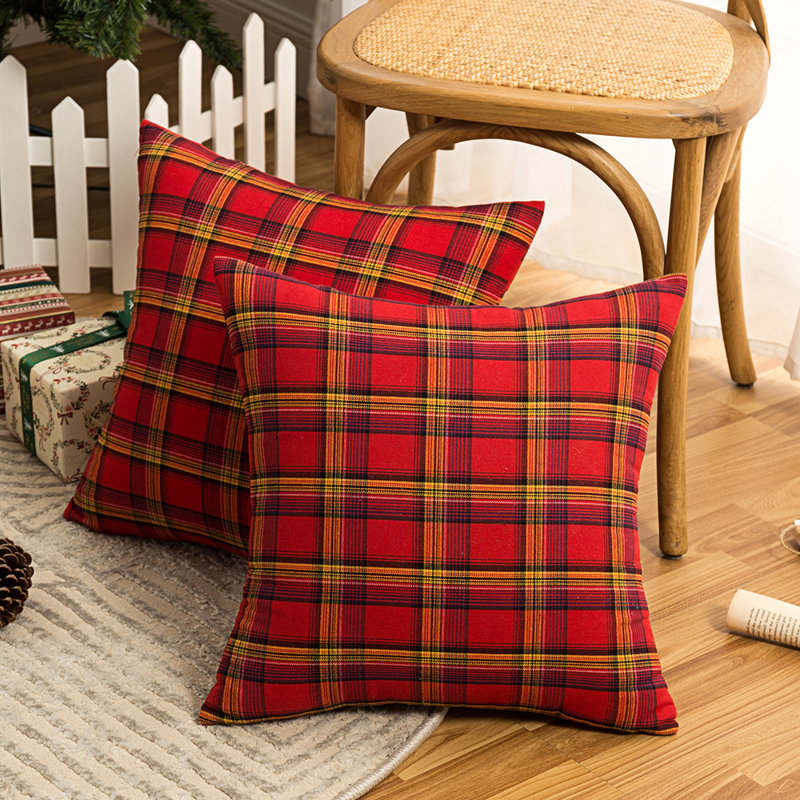 Housse de coussin rectangulaire 100% coton, 18 po x 18 po, Rouge/jaune