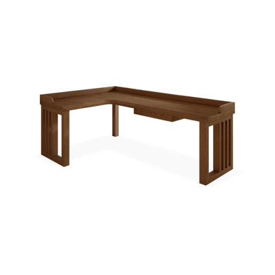 Light-walnut L-Shaped Solid Wood with 1 drawers desk