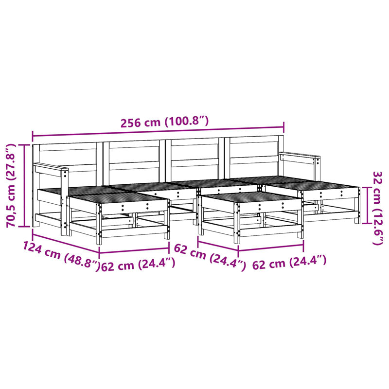  Garden Lounge Set 6 Pcs Solid Pine Wood Outdoor Furniture Patio Wooden